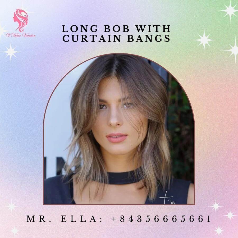 Long bob with curtain bangs