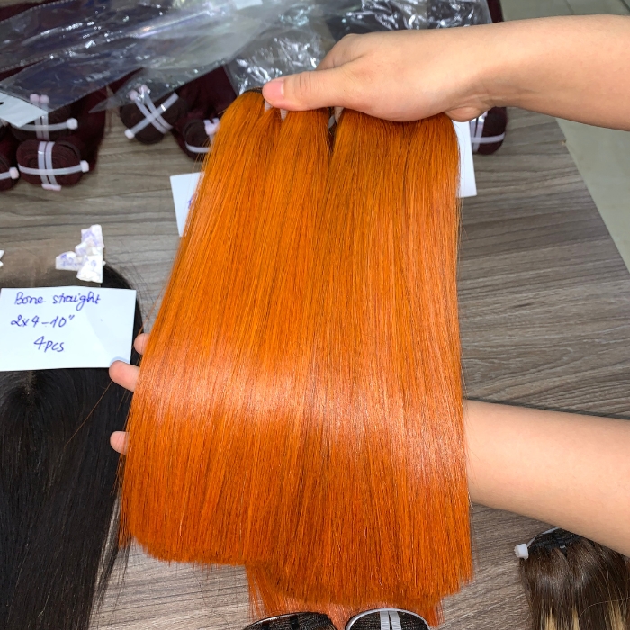 Raw hair weft orange color -1