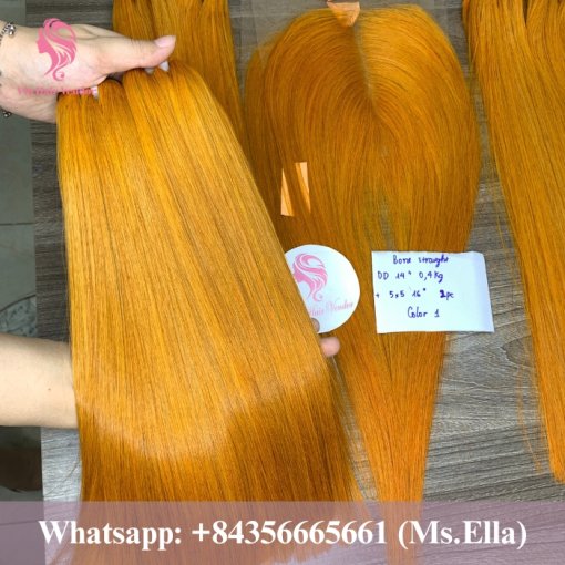 Raw hair weft orange color -3