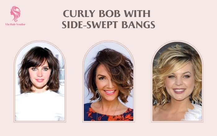 Curly Bob with Side-Swept Bangs