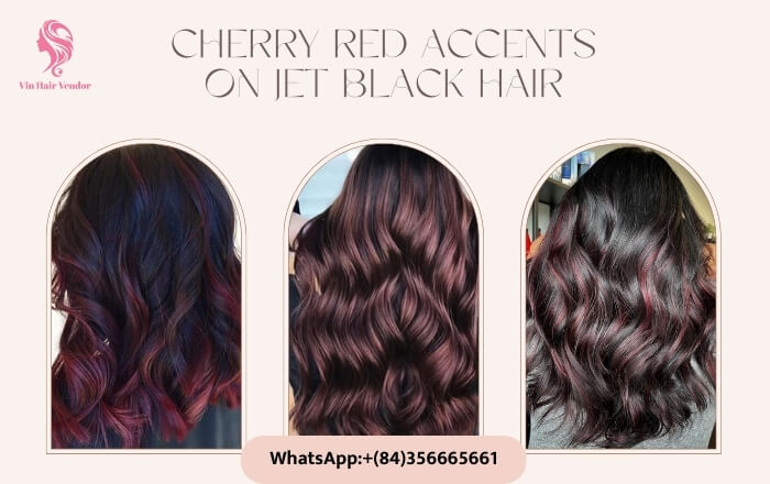 Cherry Red Accents on Jet Black Hair