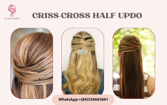Criss-cross half updo